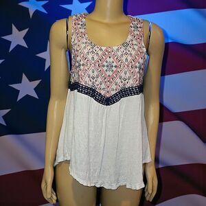 Faded Glory Embroidered Red White Blue Sleeveless Top
